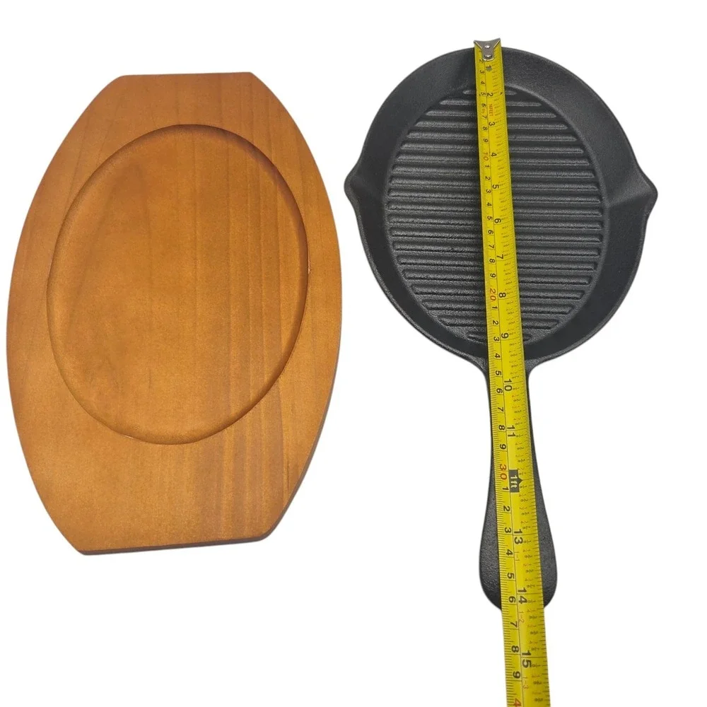 Masterclass Cookware 3pc Cast Iron Pan Fajita Set Wooden Trivet And Handle Mitt